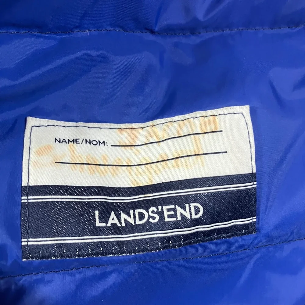 Lands End Boys Blue Camo Down Parka Jacket Sherpa Lined Hood Size L 14-16